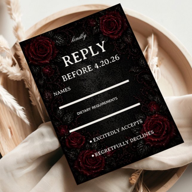 Cartons Réponse Invité Roses Rouge Foncé (Créateur téléchargé)