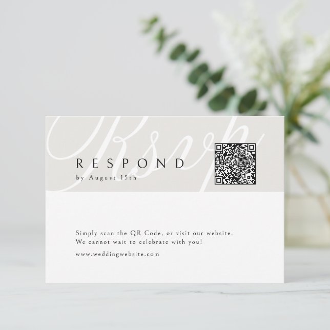 Cartons Réponse Ivory Classic Elegant Calligraphie Mariage QR code (Debout devant)
