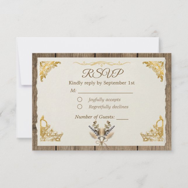 Cartons Réponse Ivory Gold Boho Floral Élégant Rustique Script (Devant)