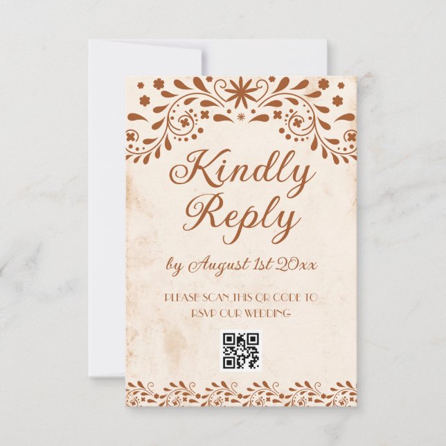 Cartons Réponse Ivory Mexican Floral Wedding QR code (Devant)
