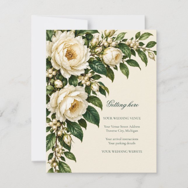 Cartons Réponse Ivory Roses & Emerald Getting Here (Devant)