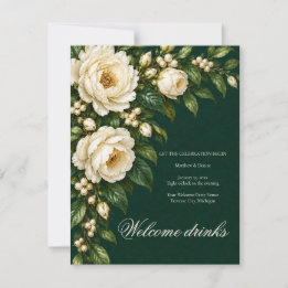 Cartons Réponse Ivory Roses & Emerald Welcome Drinks