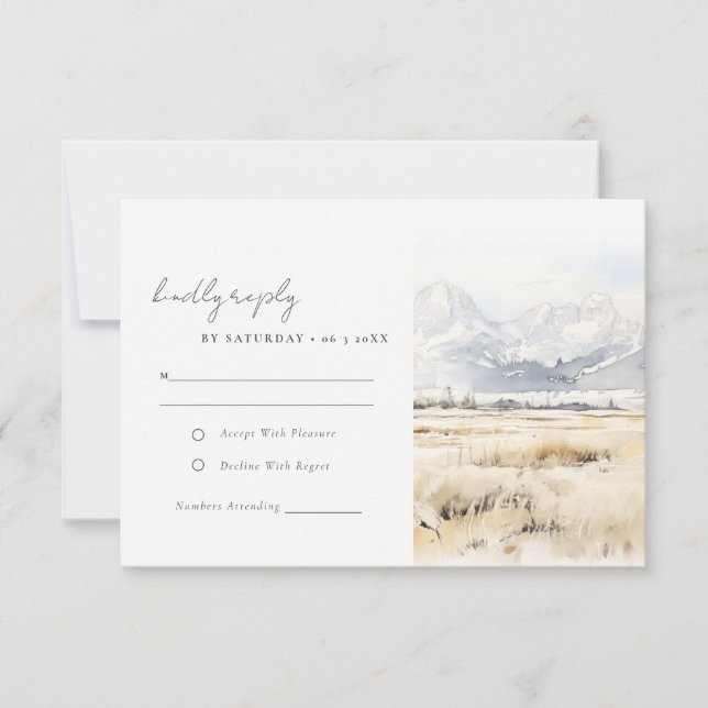 Cartons Réponse Jackson Hole Wyoming Watercolor Landscape Wedding (Devant)