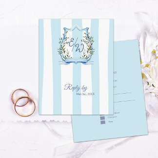 Cartons Réponse Jardin à rayures bleues Monogramme Mariage champêt