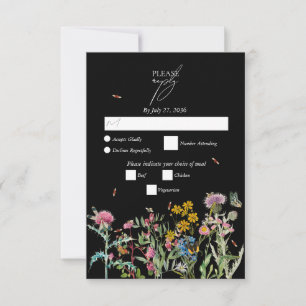 Cartons Réponse Jardin de mariage bohème noir à l'aquarelle avec f