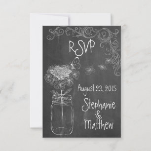 CARTONS RÉPONSE JARDIN DE MARIAGE EN BOCAL MASON AVEC TABLEAU NOIR