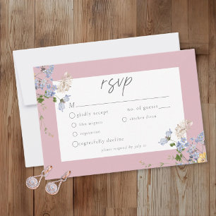 Cartons Réponse Jardin Élégant de Fleurs Sauvages Roses Mariage