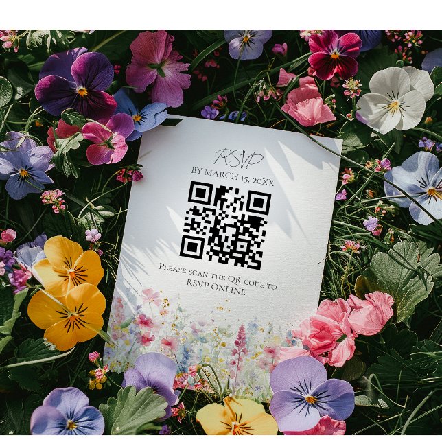 Cartons Réponse Jardin Fleur Aquarelle Mariage moderne Code QR (Créateur téléchargé)