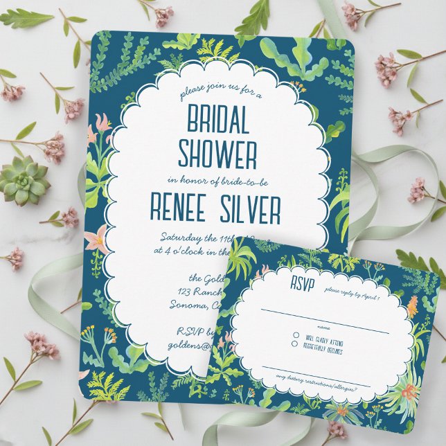 Cartons Réponse Jardin Jungle Aquarelle Personnalisé BABY SHOWER M (Jungle Garden Watercolor Hand-painted Custom BRIDAL SHOWER RSVP Card
)
