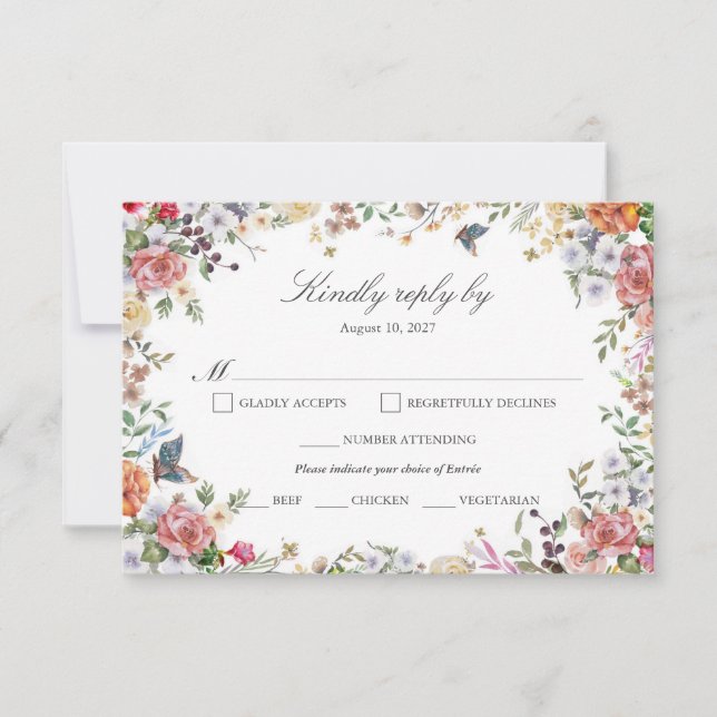 Cartons Réponse Jardin Rose Romantique Elégante aquarelle Florale  (Devant)