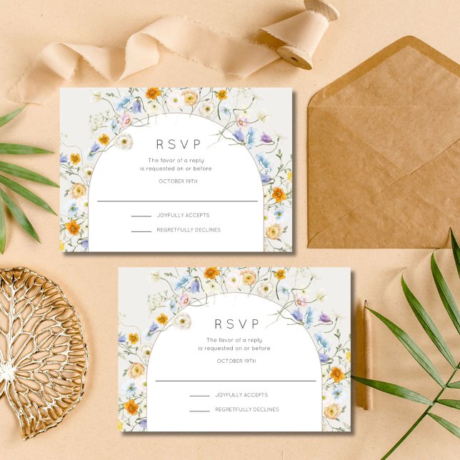 Cartons Réponse Jardin Wildflower Printemps Mariage d'été (Wildflower Garden Spring Summer Wedding RSVP Card)