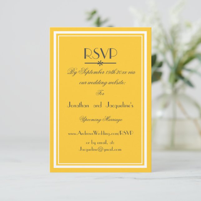 Cartons Réponse Jaune Ensoleillé Chic Mariage Écriture Blanche WS  (Debout devant)