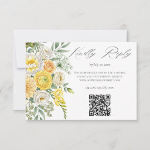 Cartons Réponse Jaune pêche sage vert floral mariage site Web QR 