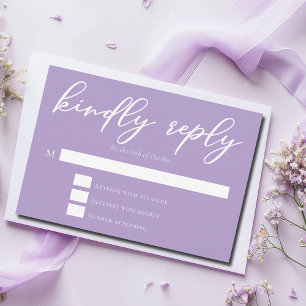 Cartons Réponse Joli Lilac violet Mariage de script blanc