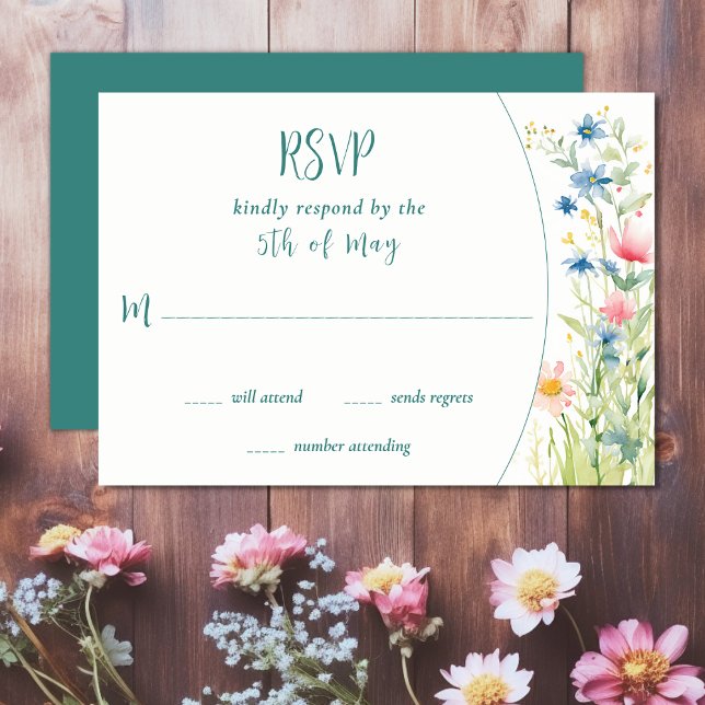 Cartons Réponse Jolie aquarelle Fleur sauvage Mariage de jardin (Pretty Watercolor Wildflowers Garden Wedding RSVP Card)