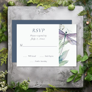 Cartons Réponse Jolie libellule d'aquarelle et Mariage de verdure