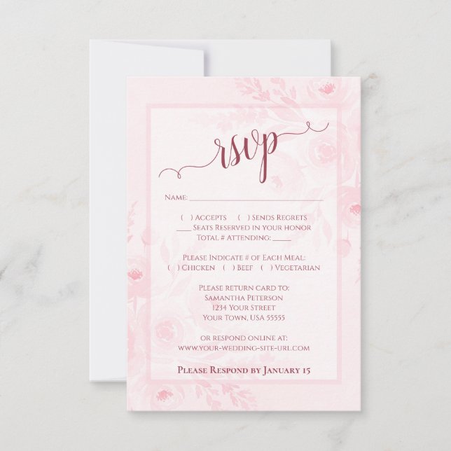 Cartons Réponse Jolie Mariage Bohème Chic aux Pivoines Aquarelles  (Devant)