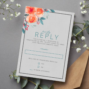 Cartons Réponse Joyeux Floral Orange et Mariage Turquoise