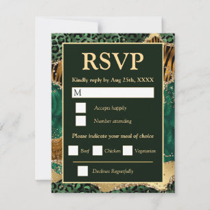 Cartons Réponse Jungle Safari Vert Or Pailleté Agate Mariage