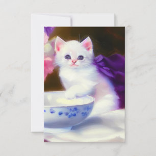 Cartons Réponse Kitten blanc vintage avec ruban violet