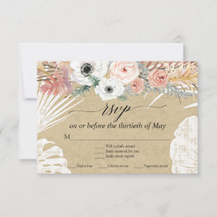 Cartons Réponse Kraft Blanc Floral Boho Herbe de Pampas Palmier RS
