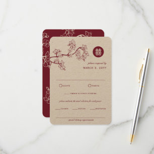 Cartons Réponse Kraft Et Plum Rouge Fleurissent Mariage Asiatique