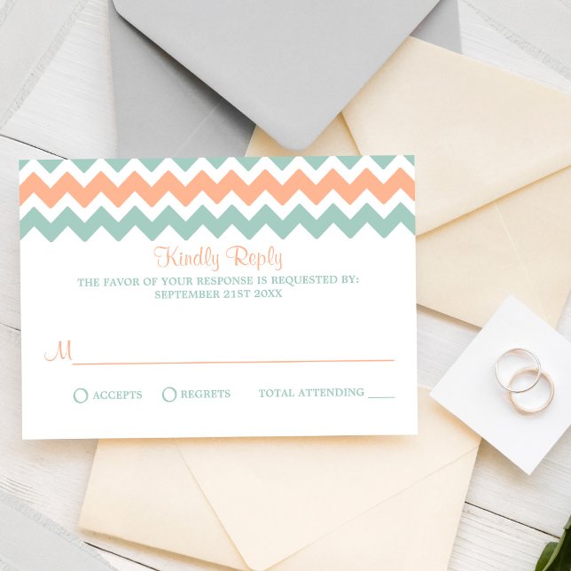 Cartons Réponse La collection de mariage moderne Chevron Peach & M (Créateur téléchargé)