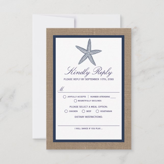 Cartons Réponse La collection de mariages de la marine Starfish Bu (Devant)