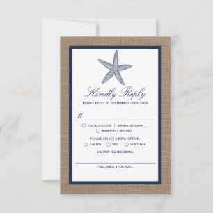 Cartons Réponse La collection de mariages de la marine Starfish Bu