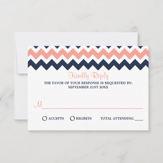 Cartons Réponse La collection Mariage moderne Chevron - Rose & Nav (Devant)