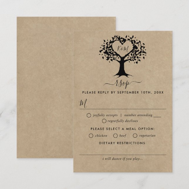 Cartons Réponse La collection Rustic Heart Tree Mariage (Devant / Derrière)