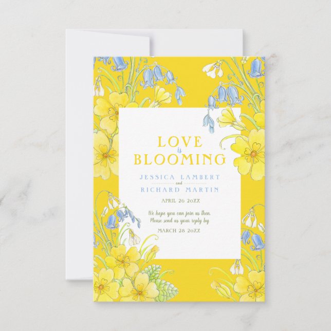 Cartons Réponse L'amour fleurit l'aquarelle jaune mariage de print (Devant)