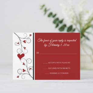 Cartons Réponse L'amour grandit   Red Hearts Valentine Mariage