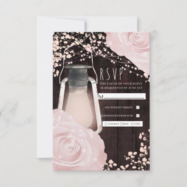 Cartons Réponse Lanterne Rustique Glow Bébé Roses Roses Mariage RS (Devant)