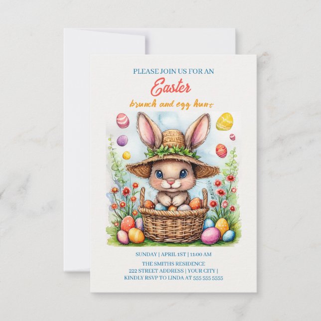 Cartons Réponse Lapin de Pâques dans un panier d'oeufs peints Joye (Devant)