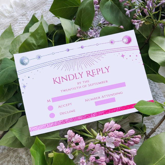 Cartons Réponse Lavande céleste rose soleil lune étoiles Mariage (Créateur téléchargé)