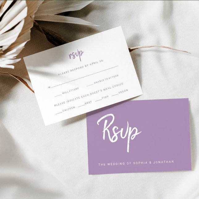 Cartons Réponse Lavande de script moderne | Choix de repas Mariage (Créateur téléchargé)