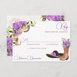 Cartons Réponse Lavande Lumière violet Charro Quinceanera Ouest