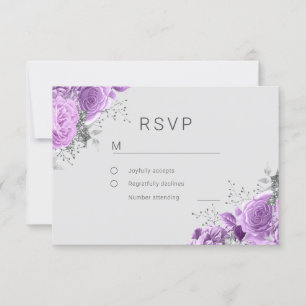 Cartons Réponse Lavande Purple & Silver Floral Mariage élégant
