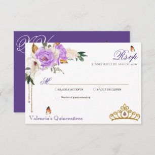 Cartons Réponse Lavande Rose Royal violet or Tiara Quinceanera