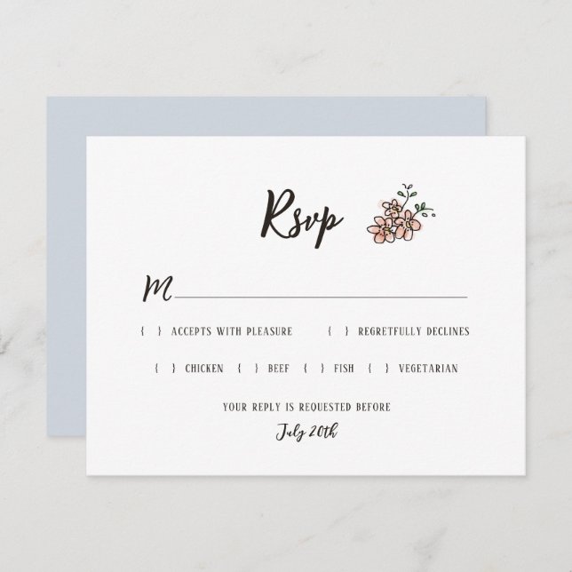 Cartons Réponse Le Signe Mariage Dit Rustique Doodle Floral (Devant / Derrière)