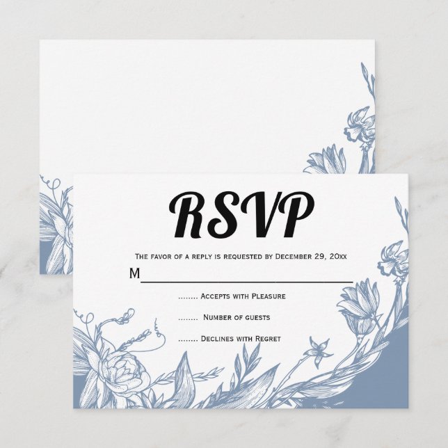 Cartons Réponse Ligne bleue Dusty art fleurs typographie florale (Devant / Derrière)