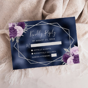 Cartons Réponse Lila Violet Argent Floral Géométrique Nuit Foil
