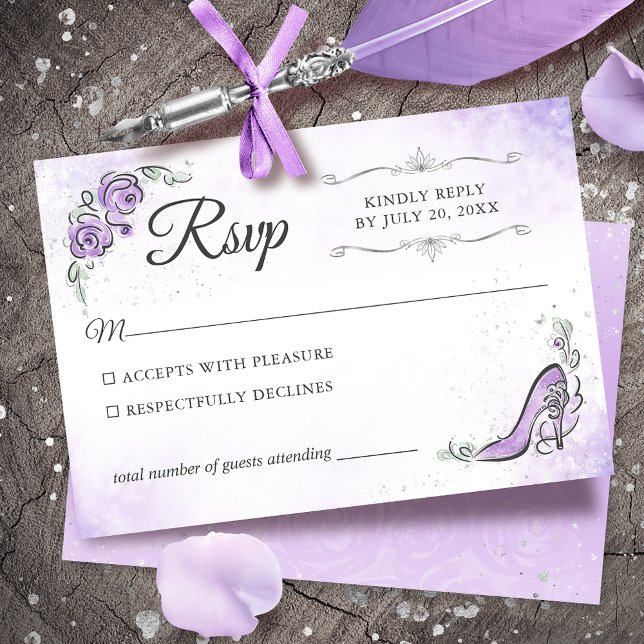 Cartons Réponse Lilac Lavender et Silver Princess Mariage élégant (Lilac Lavender and silver RSVP cards to give your once upon a time celebration an elegant touch.)