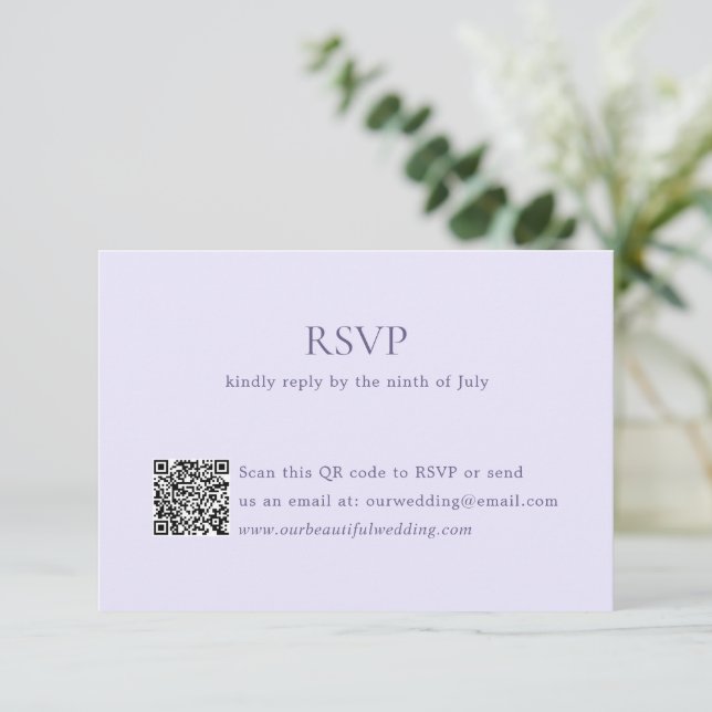Cartons Réponse Lilac QR Code moderne Mariage élégant (Debout devant)