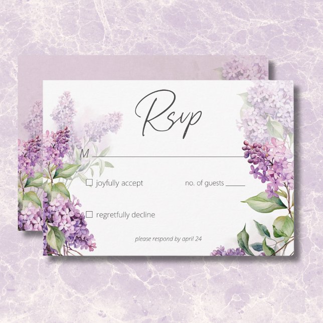 Cartons Réponse Lilacs romantiques et romantiques modernes (Modern Romantic Purple & Sage Lilacs RSVP Card)