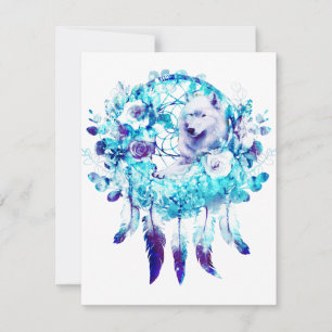 Cartons Réponse Loup blanc Dreamcatcher bleu violet Floral