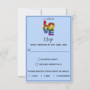Cartons Réponse LOVE Blue Fleurs Thématiques Mariage Same-Sex Voit