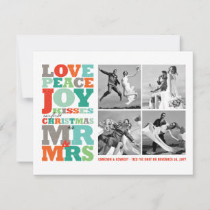 Cartons Réponse Love Peace Joy Kisses Mr & Mrs 1st Christmas Photo