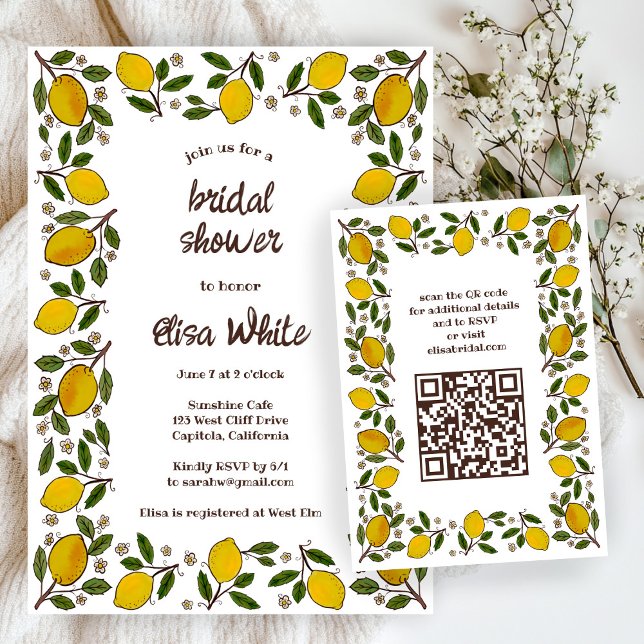 Cartons Réponse Lovely Lemons CUSTOM QR code FÊTE DES MARIÉES (Lovely Lemons CUSTOM QR code BRIDAL SHOWER RSVP Card
)